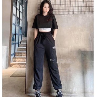 quần jogger thêu chữ hiphop chất đũi