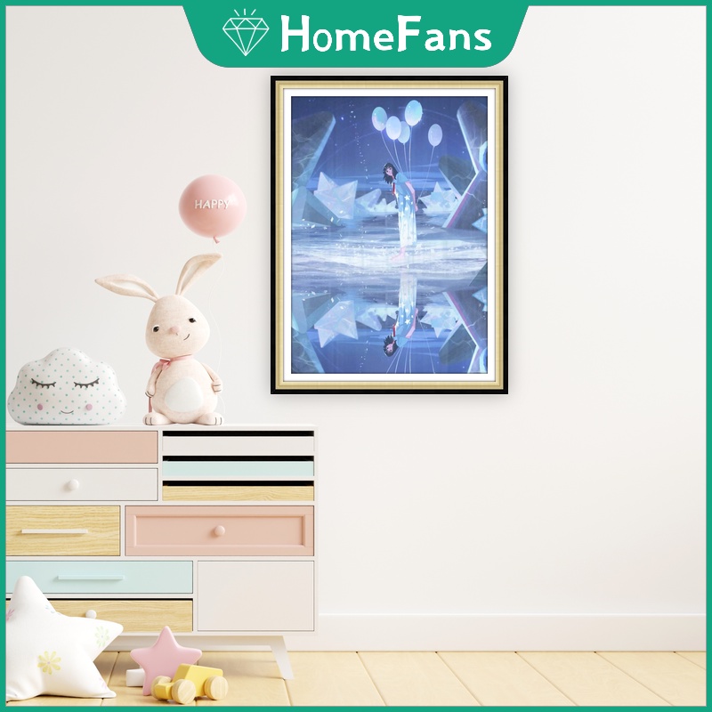 Bộ Tranh Đính Đá 5D Tự Làm 30x40cm / 40x50cm Hình Bé Gái Và Ngôi Sao Trang Trí Nhà Cửa