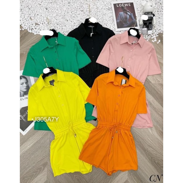 [Ảnh Thật] Set Đồ Bay Nữ Quần Đùi Jum Short Sơ Mi Kiểu Tay Ngắn Bo Chun Rút Eo Vải Thô Mịn Thời Trang Đi Biển Dạo Phố