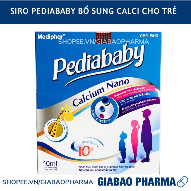 Siro PEDIABABY bổ sung calci cho trẻ, cải thiện tình trạng còi xương ở bé – Hộp 20 ống