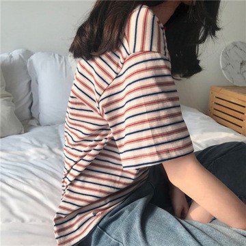 Áo thun tay ngắn kẻ sọc ngang thời trang Hàn Quốc  cho nữ