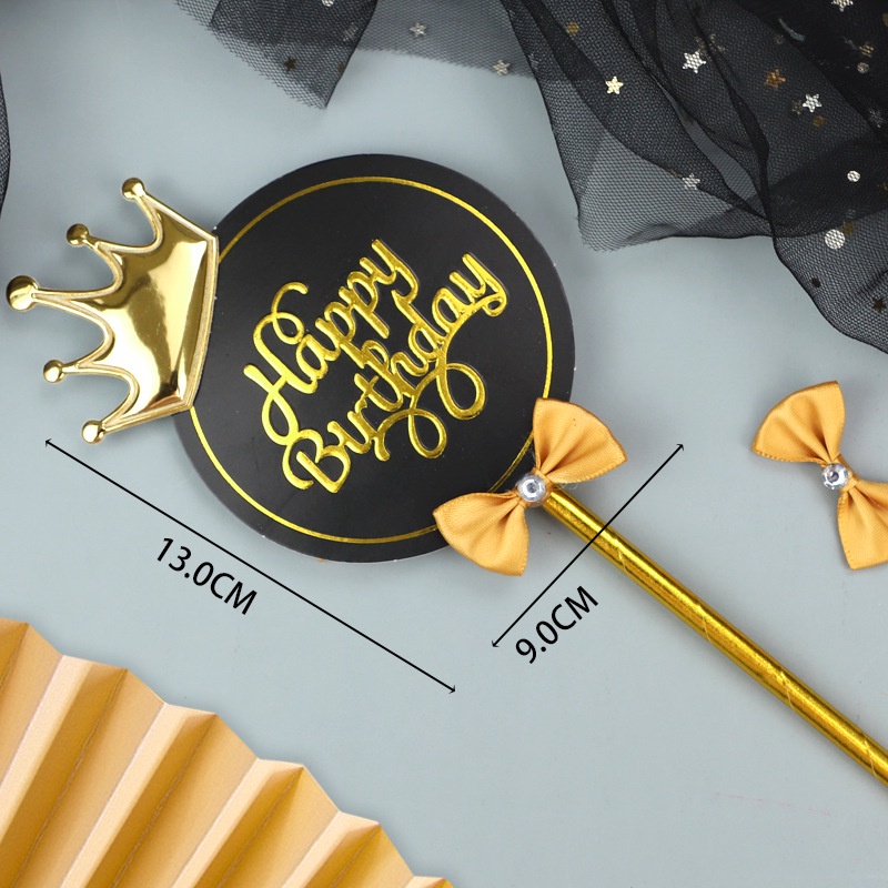 Topper Trang Trí Bánh Kem Hình Vương Miện Chữ Happy Birthday