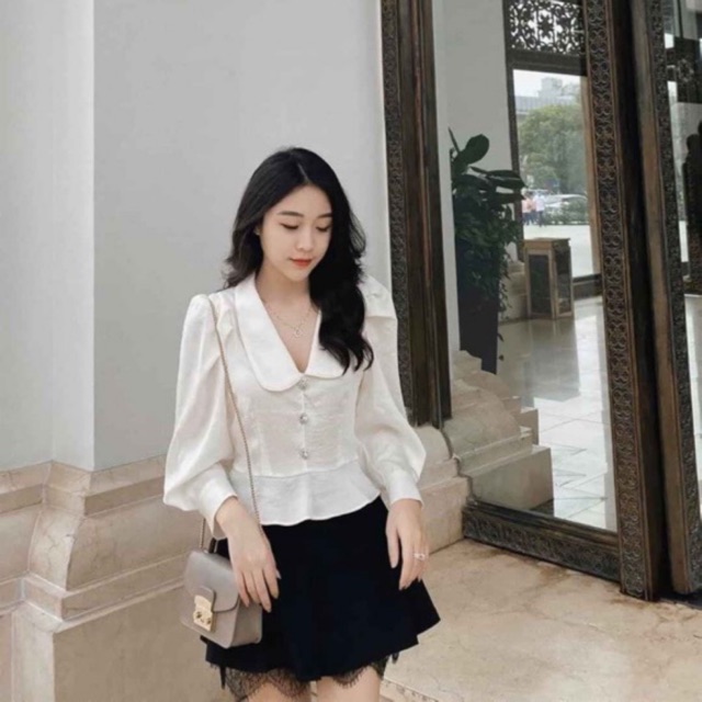 (Oder) Áo sơ mi khuy đá cổ sen Zarrr dư sịn