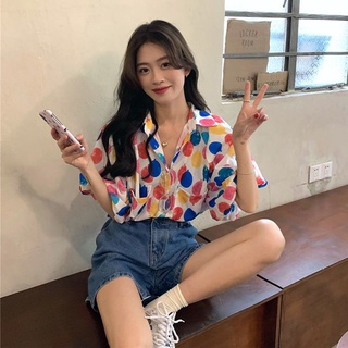 Áo Sơ Mi Tay Phồng Ngắn Dáng Rộng Phong Cách Retro Hàn Quốc
