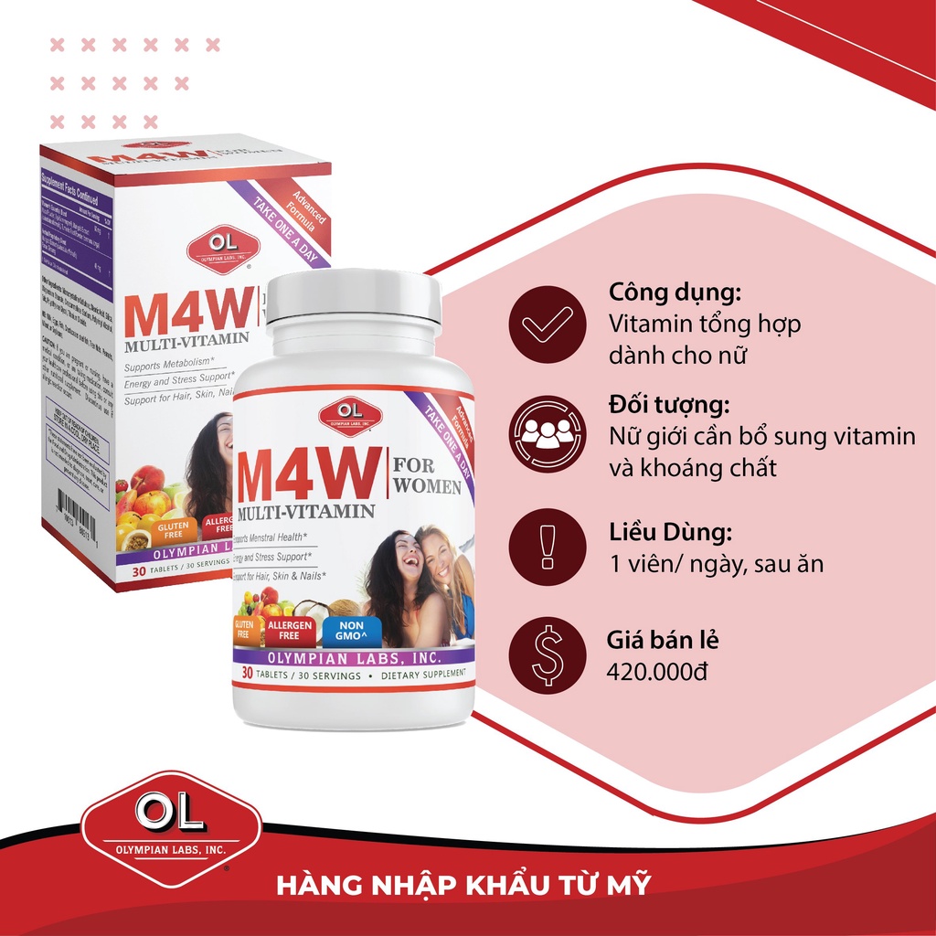 Viên Uống Bổ Sung Vitamin Cho Nữ Giới Olympian Labs M4W Multi Vitamin For Women Hộp 30 Viên