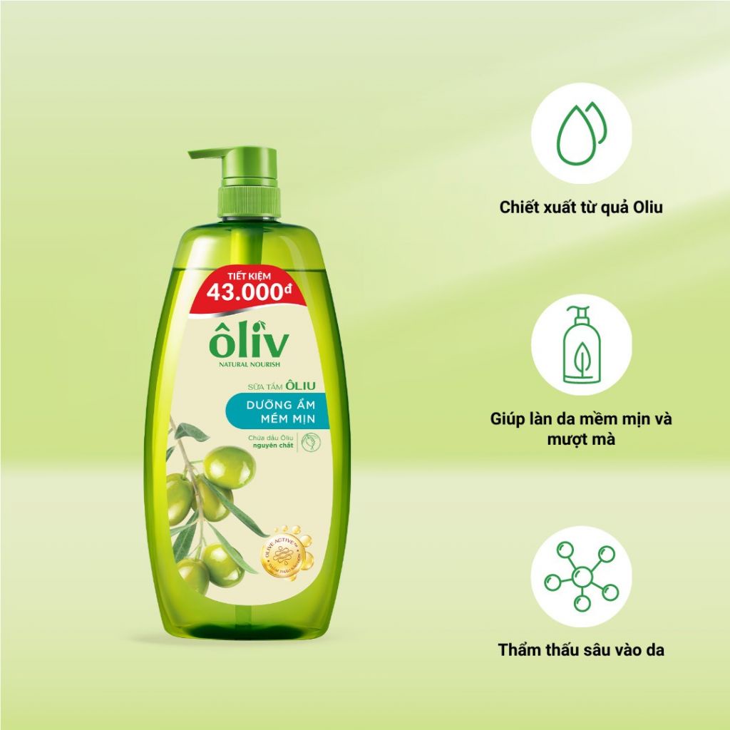 Sữa Tắm Oliv Sáng Da và Mềm Mịn 1 Lít