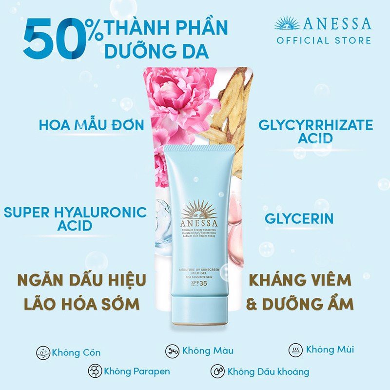 Gel chống nắng dịu nhẹ Anessa Moisture UV Sunscreen Mild Gel N 90g