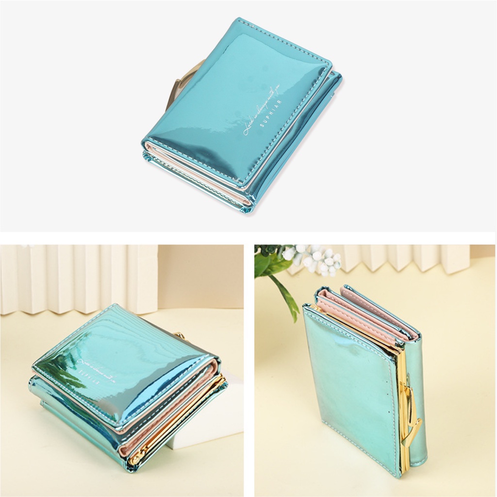 Ví nữ mini cầm tay da bóng GENZZZ đính đá nhỏ gọn nhiều ngăn tiện dụng chất da cao cấp V024