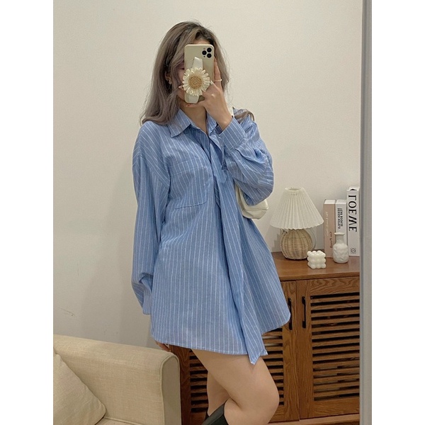 Áo sơ mi 1 túi oversize cách điệu