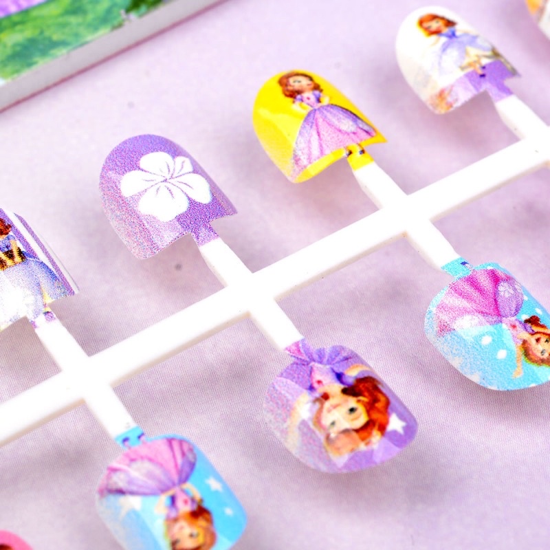 Set dán móng tay 3D bé gái kèm sticker, hình công chúa elsa bạch tuyết và chuột micky