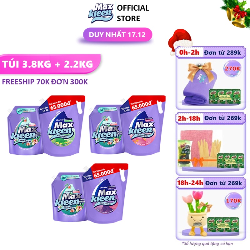 Combo Túi Nước Giặt Xả Maxkleen Thiên Nhiên 2.2kg + Túi Nước Giặt Xả 3.8kg