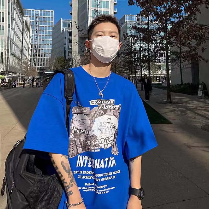 Áo thun BEIMILI Tte101 tay lỡ in chữ thời trang đường phố phương Tây