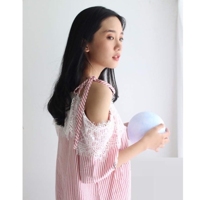 Đầm suông 2 dây phối ren MH