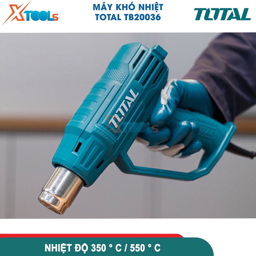Máy thổi nhiệt TOTAL TB20036 2000W, nhiệt độ 350-550 độ C, kèm 1 dao cạo và 3 đầu thổi - CHÍNH HÃNG - XTOOLS