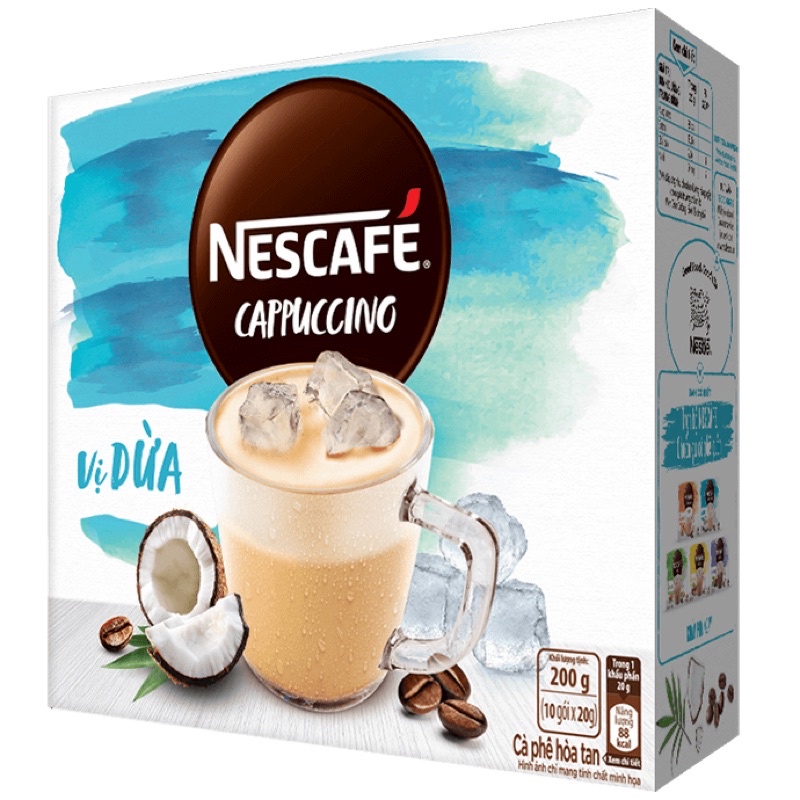 [Ăn Tết] Hộp cà phê hòa tan Nescafe Cappuccino Vị Dừa - Hộp 10 gói x 20g