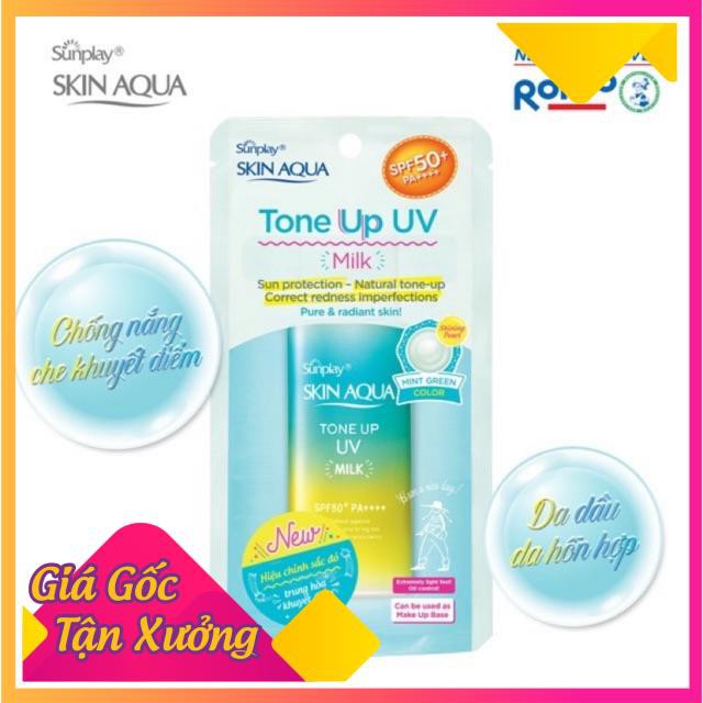 Sữa chống nắng kiềm dầu nâng tông Sunplay Skin Aqua Tone Up UV Milk (Mint Green) 50g