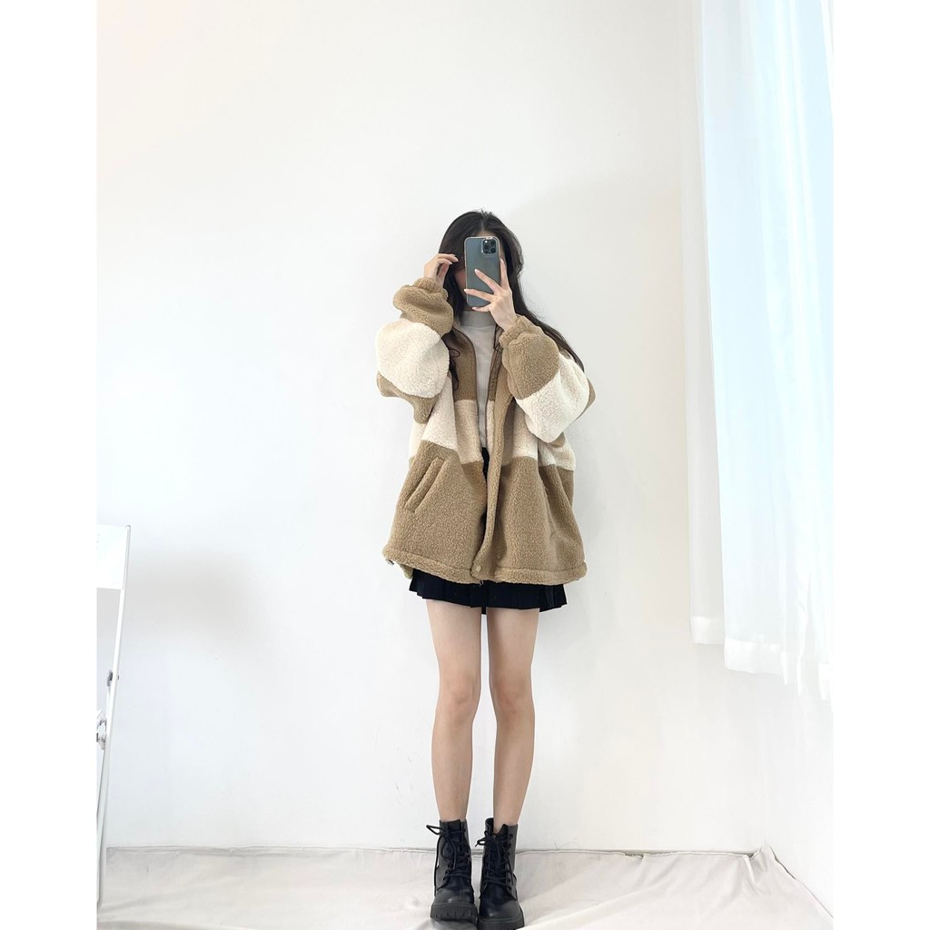 (FREESHIP) Áo khoác lông form rộng chữ sau lưng Miho.house