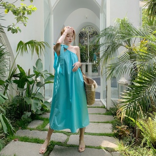 [CÓ SẴN] Đầm lệch vai thắt nơ dáng suông rộng thoải mái ulzzang