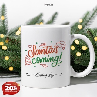 ( Giáng SInh ) CỐC SỨ TRẮNG IN TÊN HỌA TIẾT GIANG SINH THEO YÊU CẦU 350ML UỐNG TRÀ CAFE CHẤT LƯỢNG CAO