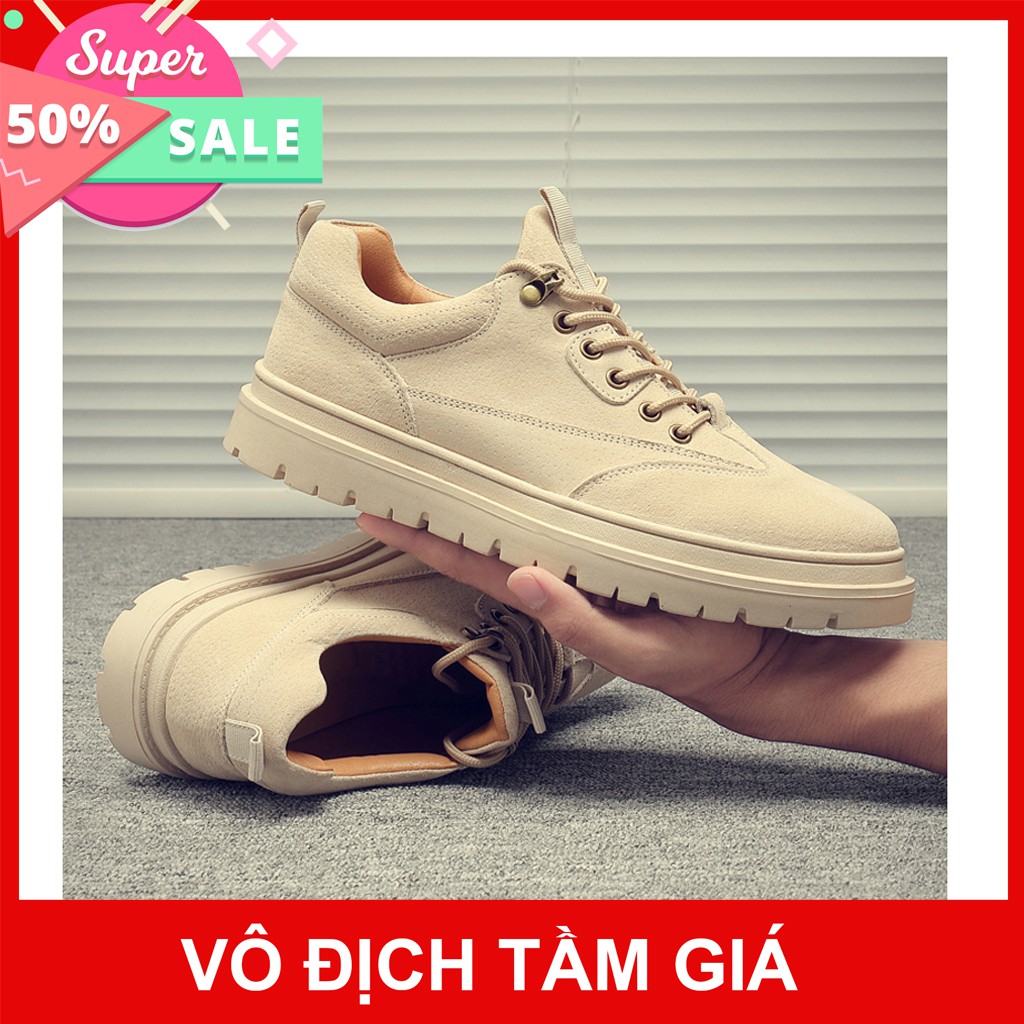 ⚡GIÁ RẺ NHẤT⚡Giày thể thao nam da lộn thắt dây tăng chiều cao 5cm (màu nâu cát)