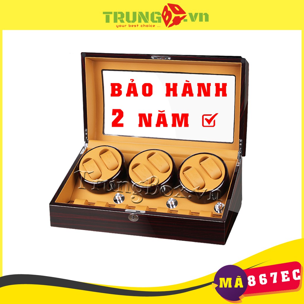 Hộp Đựng Đồng Hồ Cơ 6 Xoay 7 Tĩnh Vỏ Gỗ Sơn Mài - Mã 867EC