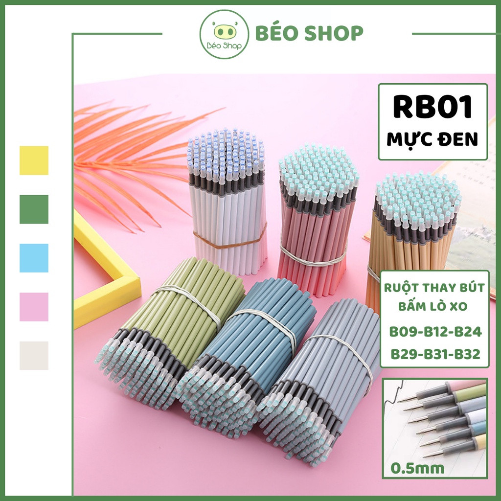 Ruột bút gel Morandi ngòi 0,5mm Béo shop RB01 ngòi bút mực đen dùng thay vào bút lò xo bấm  B10 B12 B24 B09