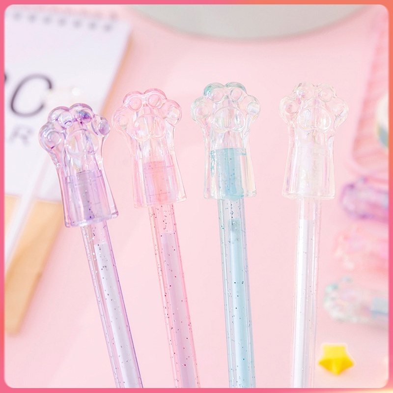 Bút mực Gel trong suốt hình chân mèo dễ thương