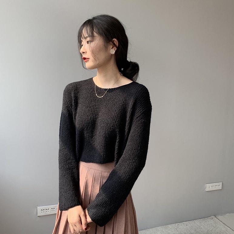 Xiaozhainv Áo sweater croptop dài tay dáng rộng thời trang Hàn Quốc cho nữ