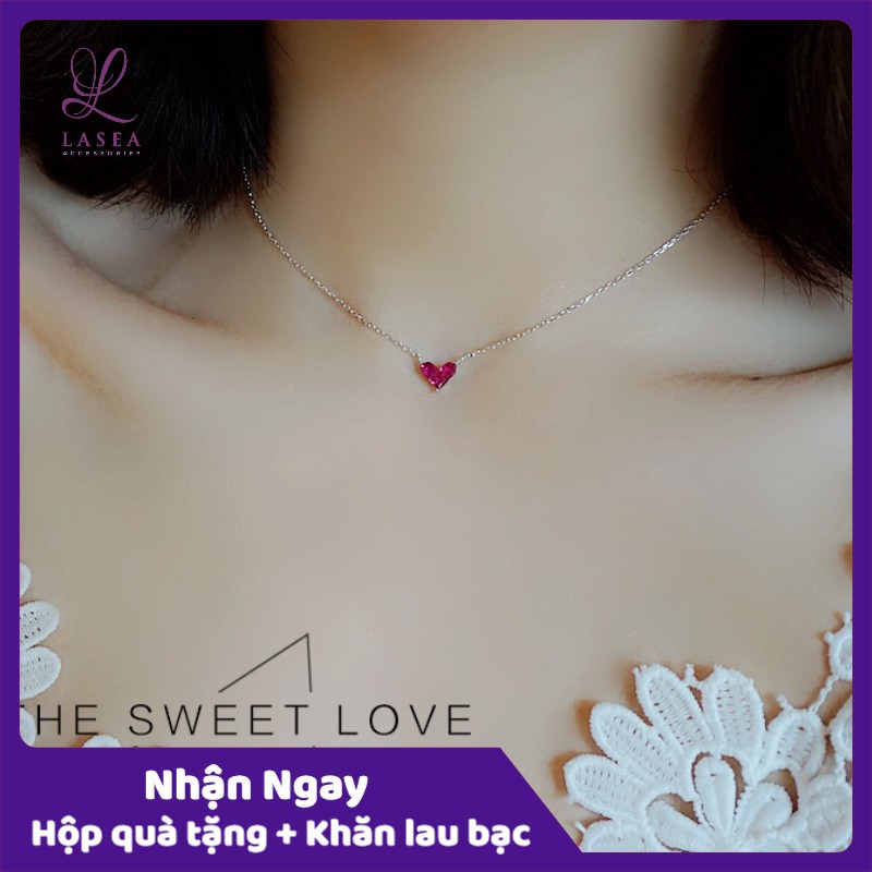 Bộ dây chuyền liền mặt nữ trang sức mạ bạc Ý S925 Lasea - Vòng cổ Hàn Quốc hình trái tim hồng K020