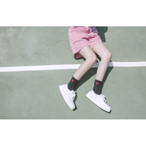 Tất Cao Cổ Tim Tất Tất Cotton Cổ Cao In Họa Tiết Tim Phong Cách Nhật Hàn Phong cách Ulzzang