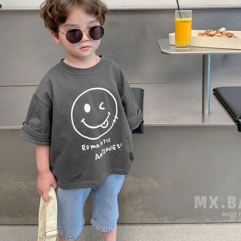 Áo Thun Cotton Tay Ngắn Cổ Tròn In Hình Mặt Cười Phong Cách Hàn Quốc Thời Trang Mùa Hè Mới Cho Bé Trai 0720