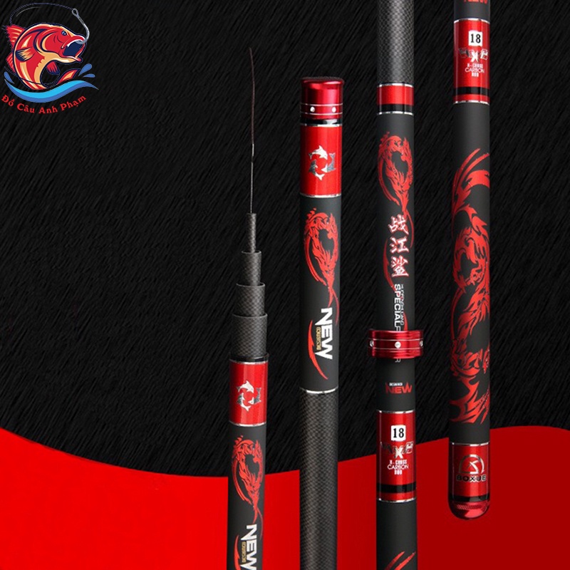 Cần Câu Tay Xích Long Câu Đài Kèm Nhẫn Kèm Ngọn Phụ Độ Cứng 6H Chất Liệu Carbon Nhấc Tĩnh 2-2,5kg CC-4