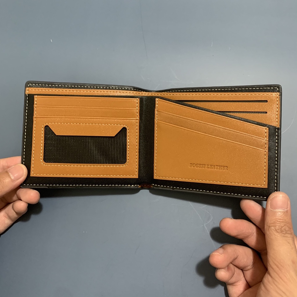 Ví Da Nam Ngang Gập Đôi Màu Đen Cao Cấp, Bóp Da Nam Gập 2 Nằm Ngang - V204