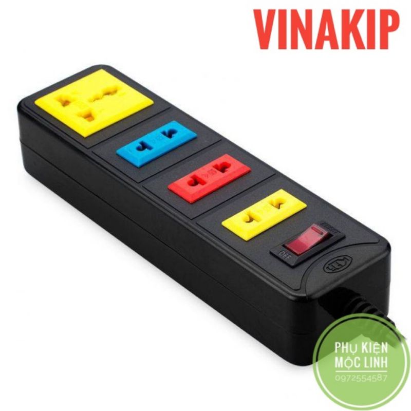 CÓ CÔNG TẮC ĐÓNG MỞ AN TOÀN Ổ Cắm Điện 4 Ngả Đa Năng Liền Dây 5m và 3m 2 chạc và 3 chạc Kiểu S13 -Chính hãng Vinakip