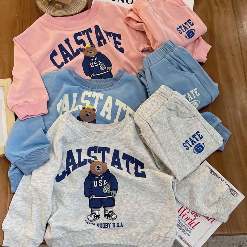 Bộ da cá cổ tròn gấu USA cho bé