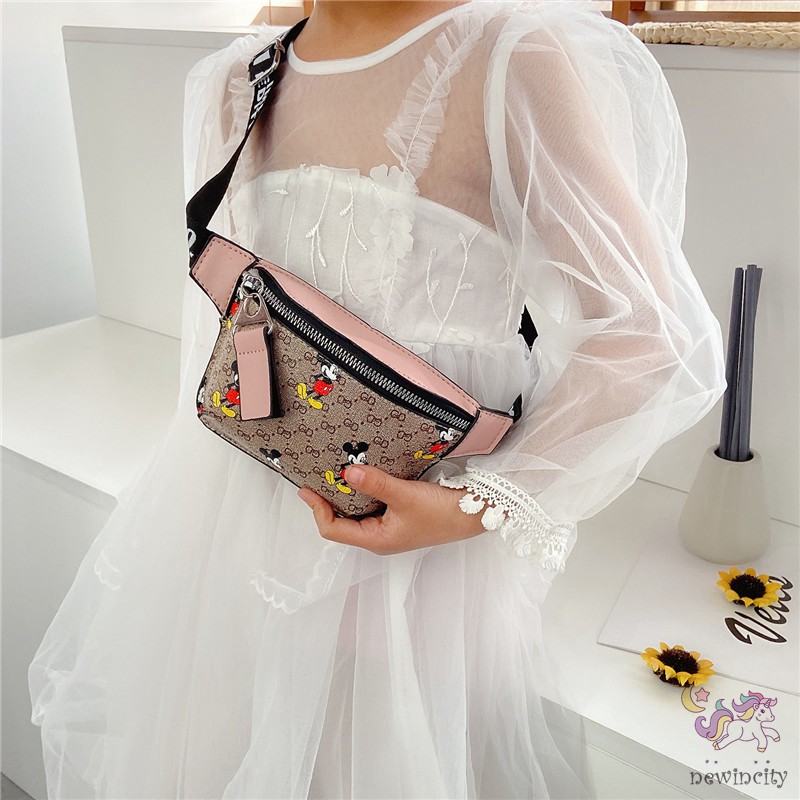 Túi đeo chéo PU họa tiết hoạt hình phong cách Hàn Quốc dành cho các bé