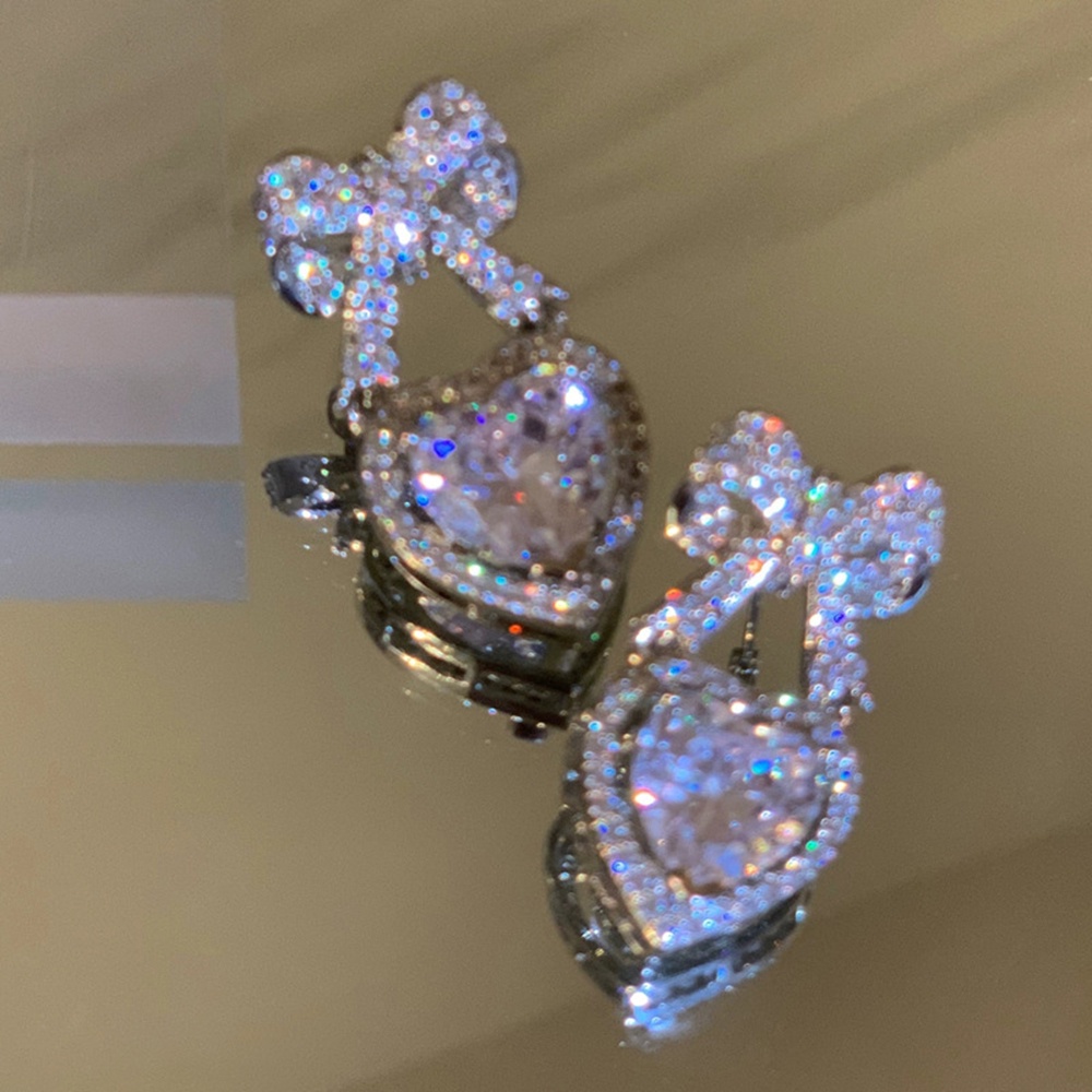 Bông Tai Hình Trái Tim Đính Đá Zircon Màu Hồng Phong Cách Cổ Điển Thời Trang Cho Nữ