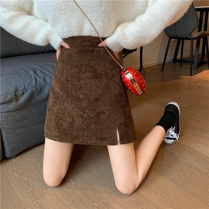 Chân Váy Nhung Lưng Cao Xẻ Tà Phong Cách Vintage Hàn Quốc Cho Nữ | BigBuy360 - bigbuy360.vn