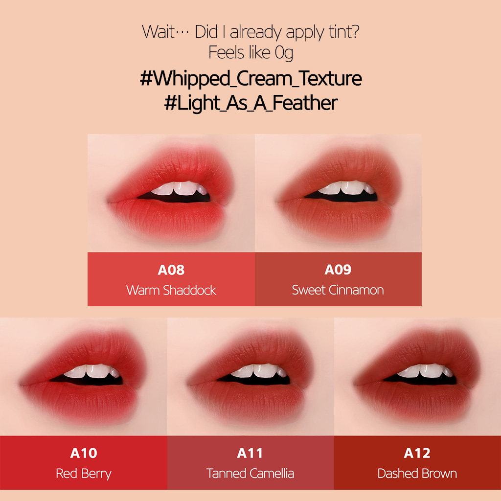 Son kem lì Black Rouge Air Velvet Fit Tint 2 với 5 màu tùy chọn 4g (A12 new label updated)