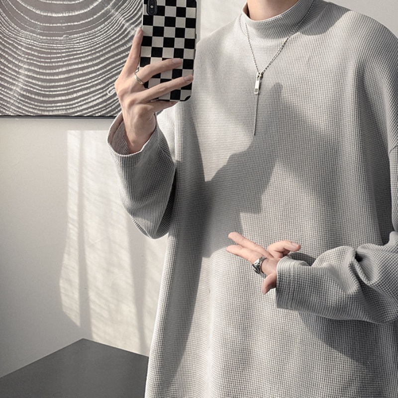 ✦AFFLIGA✦ Áo Sweater Cổ Cao Tay Dài Oversize Màu Trắng Thời Trang Cho Nam