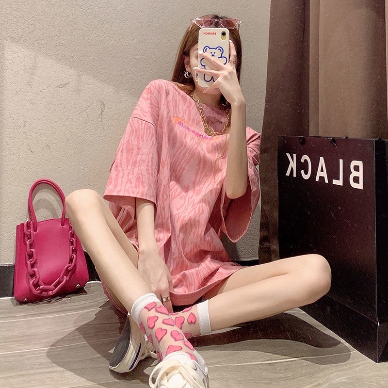 COZOK Áo Thun Ngắn Tay Dáng Rộng In Họa Tiết Ngựa Vằn Cá Tính Trẻ Trung
