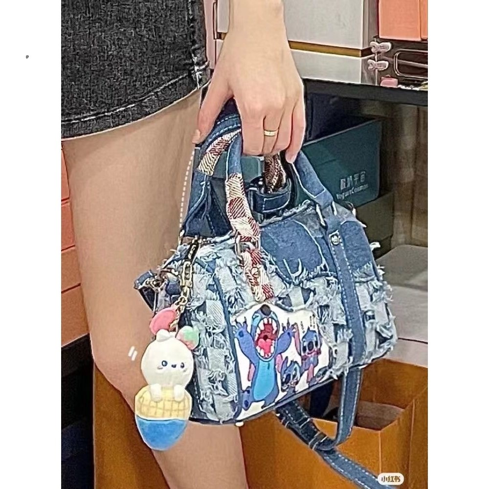 Chính Hãng Niche Disco Túi Đeo Chéo Vai Khâu Vải Denim Rách Di Động Haobing Boutiqu