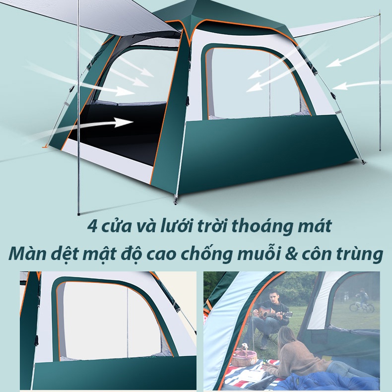 Lều cắm trại tự bung 4 người, lều dã ngoại picnic gia đình gập gọn 4 cửa NIUMI