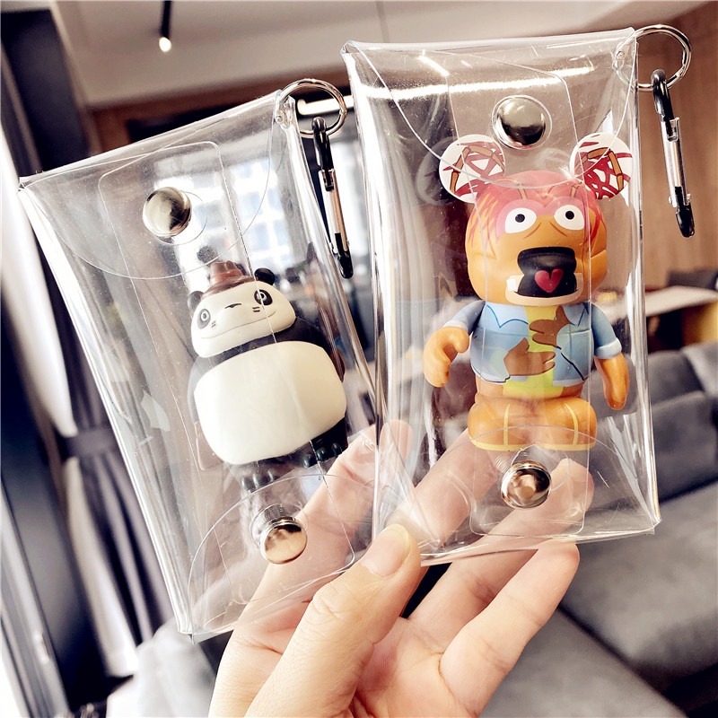 Bóp ví mini trong suốt kèm móc khóa sticker trang trí dễ thương độc lạ treo balo túi xách