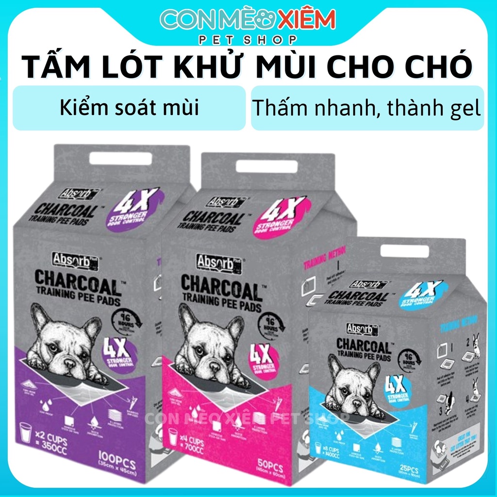 Tấm lót cho chó thấm hút Absorb plus charcoal than hoạt tính nhiều size, miếng lót vệ sinh chuồng Con Mèo Xiêm