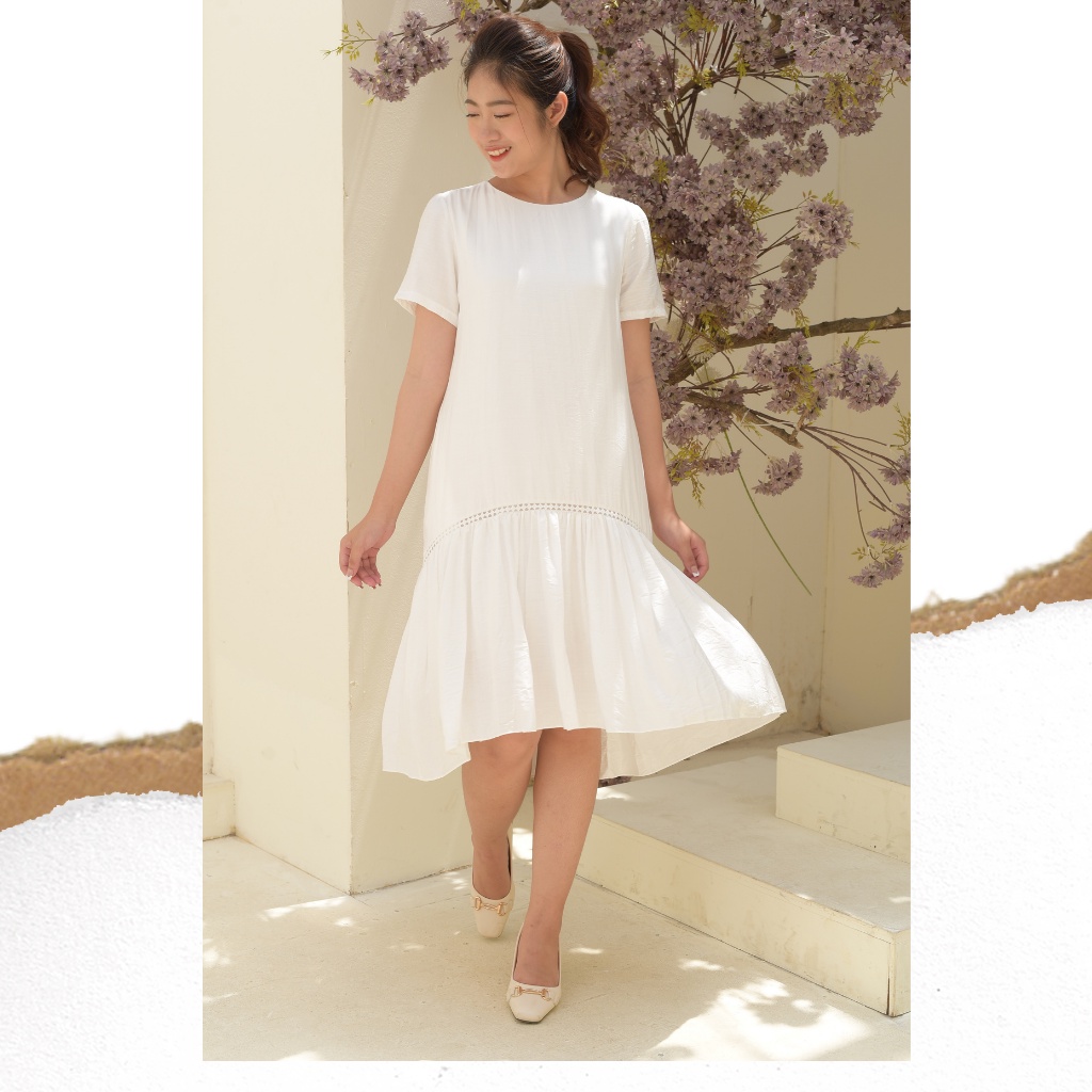 Váy lụa đũi trắng thiết kế Lalastyle