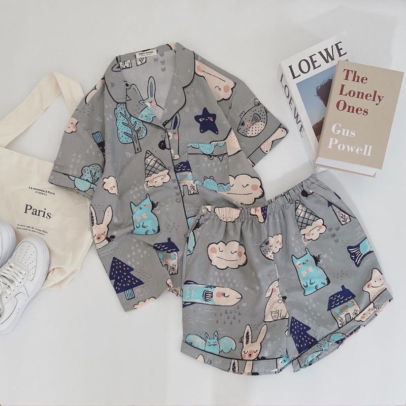 Bộ đồ ngủ mặc nhà Pyjama cộc tay chất kate không nhăn (ảnh thật) | BigBuy360 - bigbuy360.vn
