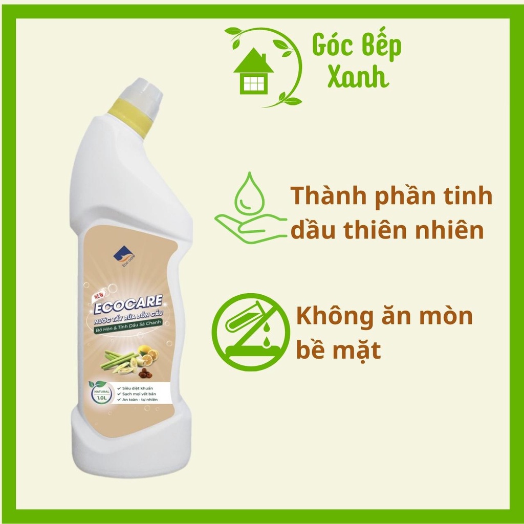 Nước tẩy rửa bồn cầu Ecocare tinh dầu quế, sả chanh, cam bạc hà chà nhà vệ sinh toilet chai 1 Lít