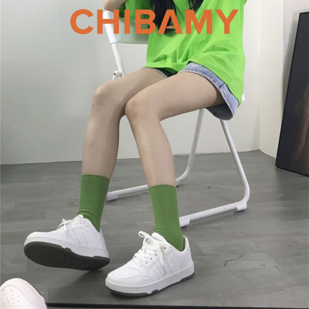 Giày thể thao nữ trắng đế bằng phong cách RETRO, Giày Sneaker nữ CHIBAMY siêu nhẹ dáng basic cao 3cm
