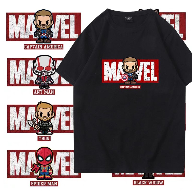 Áo thun siêu anh hùng Marvel 1 tay lỡ form rộng unisex nam nữ